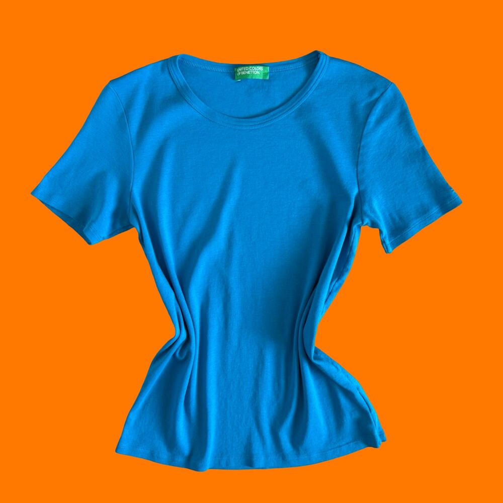 United Colors of Benetton Turquoise Blue 100% Cotton Crewneck Tee Medium